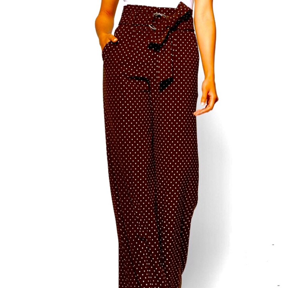 NY&Co brown paper bag waist palazzo pants